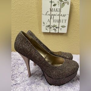 Purple Glitter Stilettos Platform High Pumps W/Gold 6in Heels Party Shoes Size 8